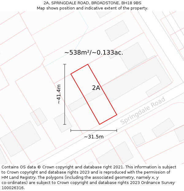 2A, SPRINGDALE ROAD, BROADSTONE, BH18 9BS: Plot and title map