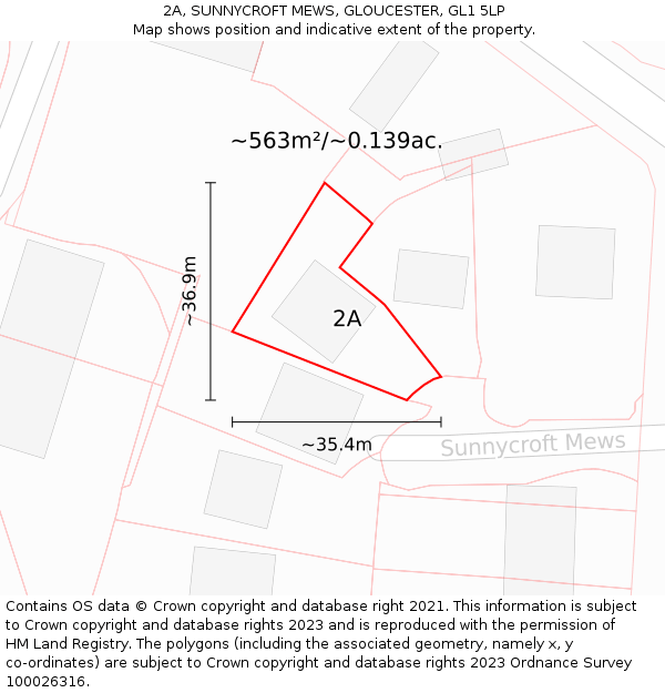 2A, SUNNYCROFT MEWS, GLOUCESTER, GL1 5LP: Plot and title map