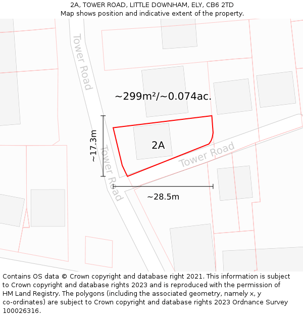 2A, TOWER ROAD, LITTLE DOWNHAM, ELY, CB6 2TD: Plot and title map