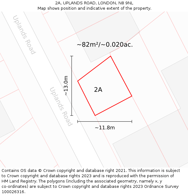 2A, UPLANDS ROAD, LONDON, N8 9NL: Plot and title map