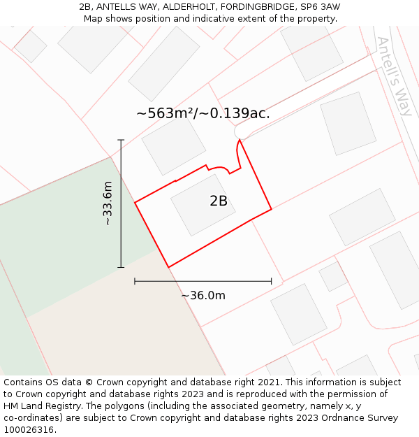 2B, ANTELLS WAY, ALDERHOLT, FORDINGBRIDGE, SP6 3AW: Plot and title map