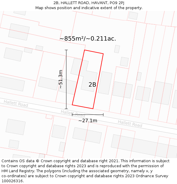 2B, HALLETT ROAD, HAVANT, PO9 2PJ: Plot and title map