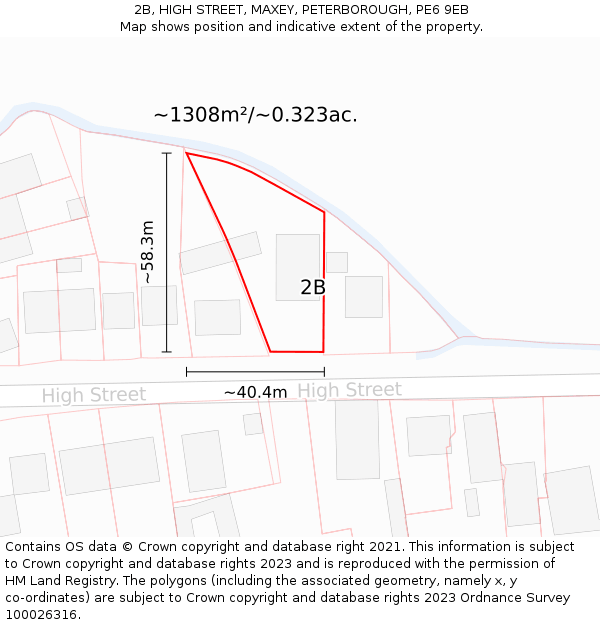 2B, HIGH STREET, MAXEY, PETERBOROUGH, PE6 9EB: Plot and title map