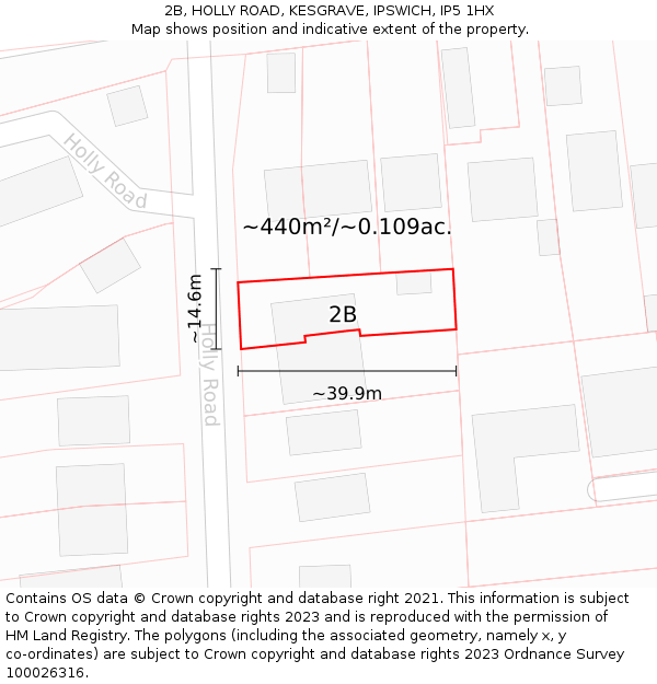 2B, HOLLY ROAD, KESGRAVE, IPSWICH, IP5 1HX: Plot and title map