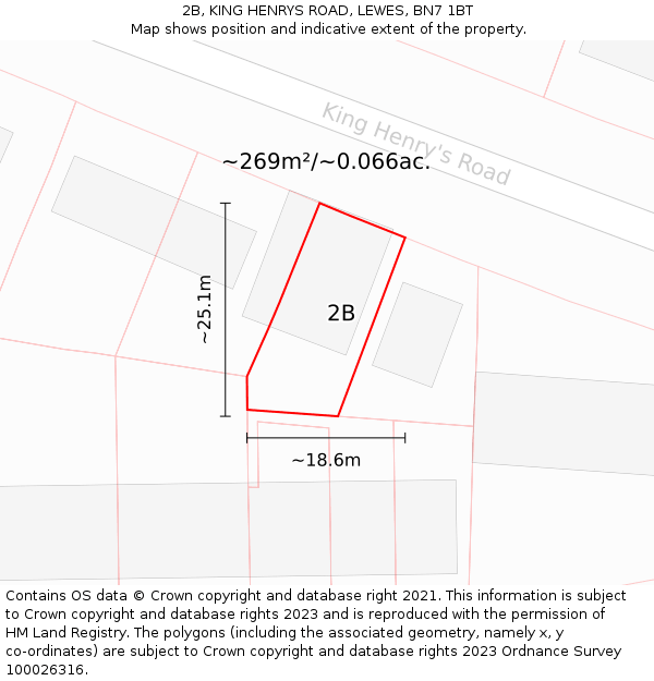 2B, KING HENRYS ROAD, LEWES, BN7 1BT: Plot and title map