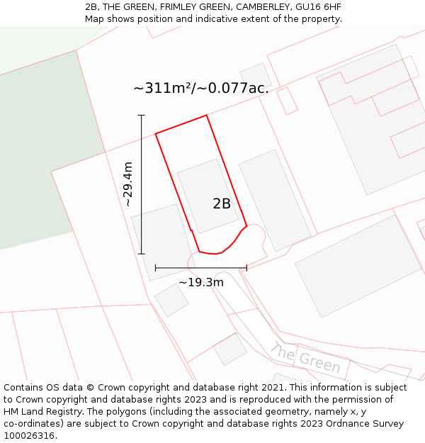 2B, THE GREEN, FRIMLEY GREEN, CAMBERLEY, GU16 6HF: Plot and title map