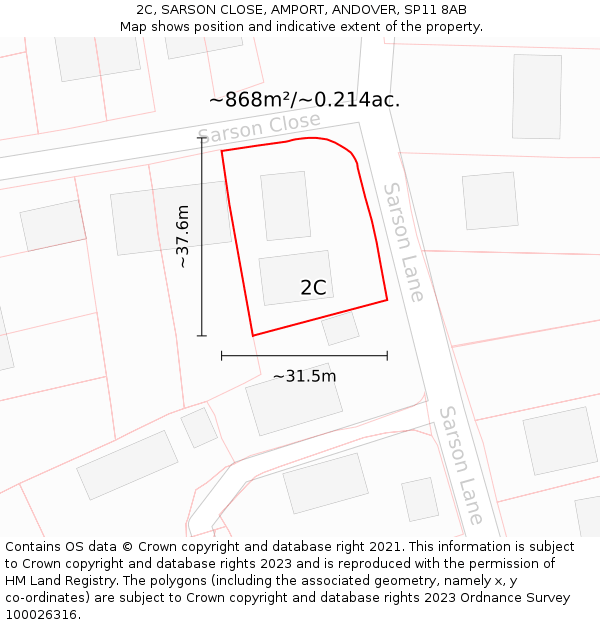 2C, SARSON CLOSE, AMPORT, ANDOVER, SP11 8AB: Plot and title map