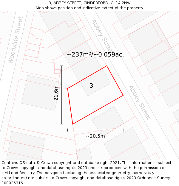 3, ABBEY STREET, CINDERFORD, GL14 2NW: Plot and title map