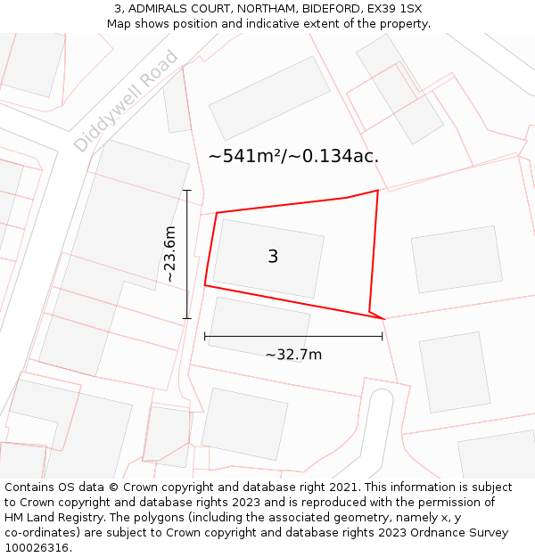 3, ADMIRALS COURT, NORTHAM, BIDEFORD, EX39 1SX: Plot and title map