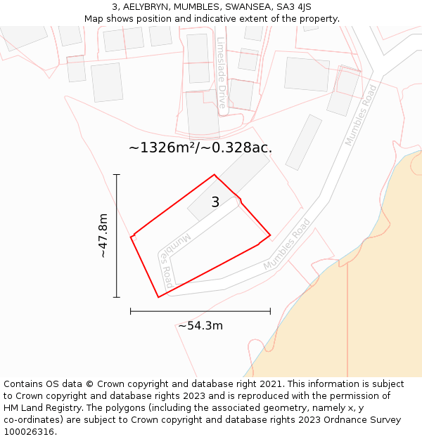 3, AELYBRYN, MUMBLES, SWANSEA, SA3 4JS: Plot and title map