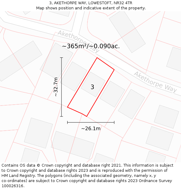 3, AKETHORPE WAY, LOWESTOFT, NR32 4TR: Plot and title map