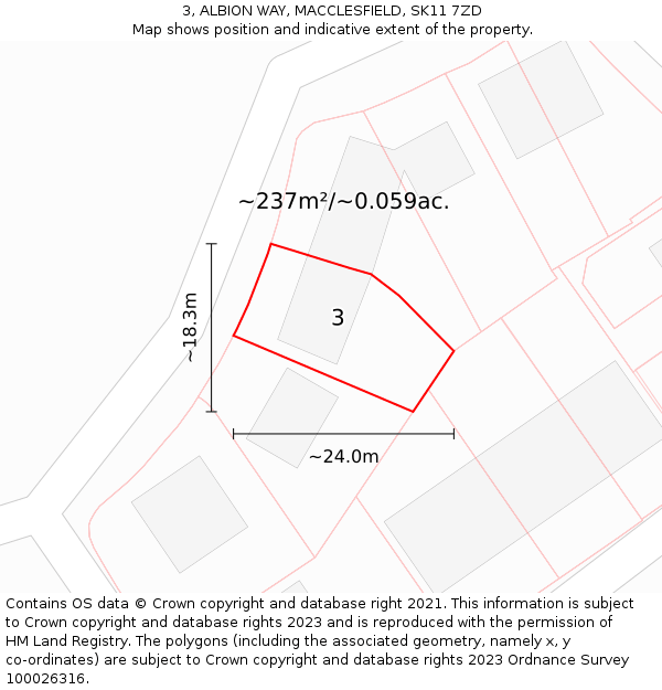 3, ALBION WAY, MACCLESFIELD, SK11 7ZD: Plot and title map