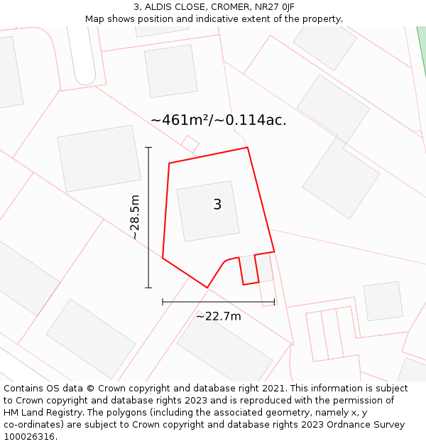 3, ALDIS CLOSE, CROMER, NR27 0JF: Plot and title map