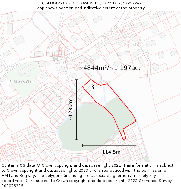 3, ALDOUS COURT, FOWLMERE, ROYSTON, SG8 7WA: Plot and title map