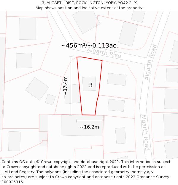 3, ALGARTH RISE, POCKLINGTON, YORK, YO42 2HX: Plot and title map