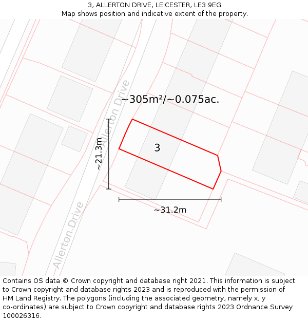 3, ALLERTON DRIVE, LEICESTER, LE3 9EG: Plot and title map