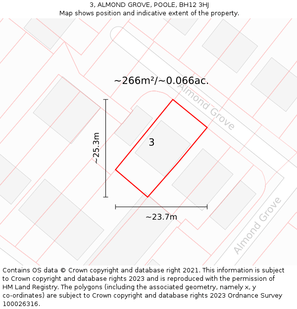 3, ALMOND GROVE, POOLE, BH12 3HJ: Plot and title map