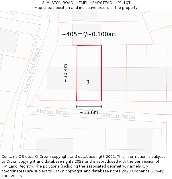 3, ALSTON ROAD, HEMEL HEMPSTEAD, HP1 1QT: Plot and title map