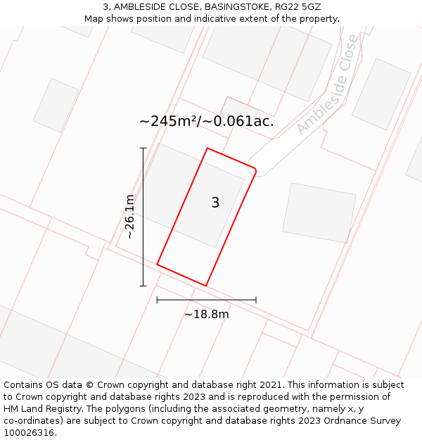 3, AMBLESIDE CLOSE, BASINGSTOKE, RG22 5GZ: Plot and title map