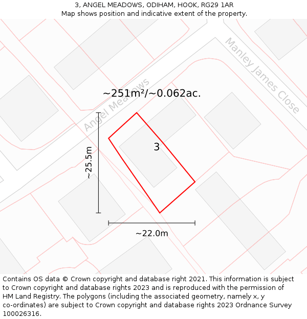 3, ANGEL MEADOWS, ODIHAM, HOOK, RG29 1AR: Plot and title map