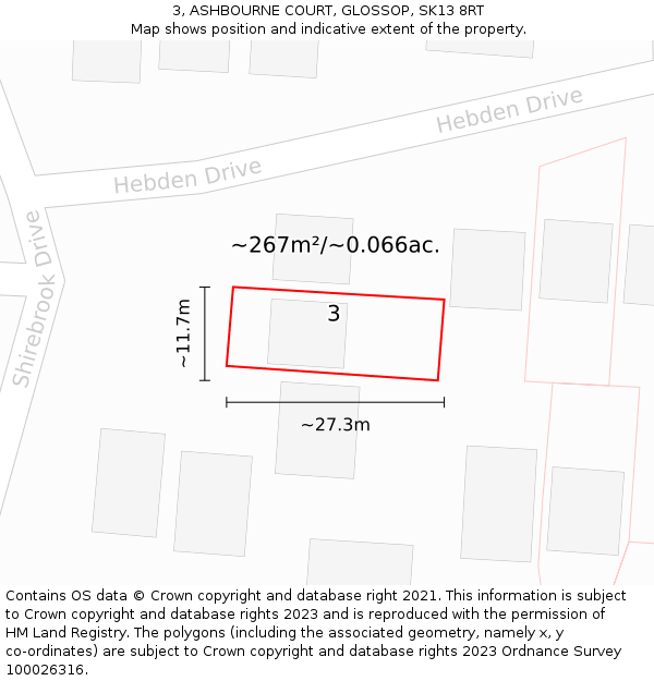 3, ASHBOURNE COURT, GLOSSOP, SK13 8RT: Plot and title map