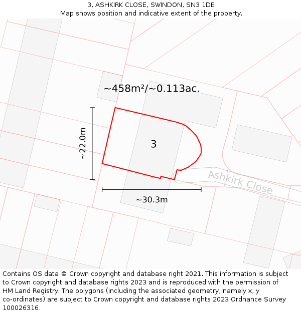 3, ASHKIRK CLOSE, SWINDON, SN3 1DE: Plot and title map