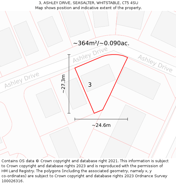 3, ASHLEY DRIVE, SEASALTER, WHITSTABLE, CT5 4SU: Plot and title map