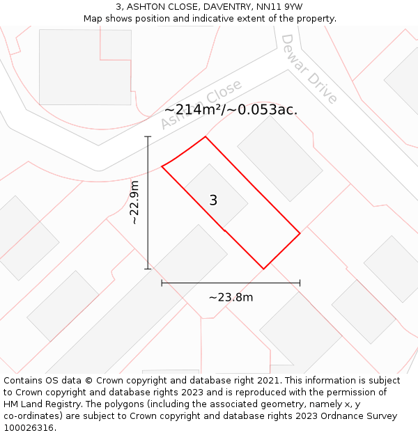 3, ASHTON CLOSE, DAVENTRY, NN11 9YW: Plot and title map