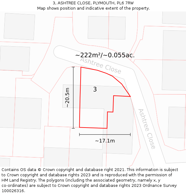 3, ASHTREE CLOSE, PLYMOUTH, PL6 7RW: Plot and title map