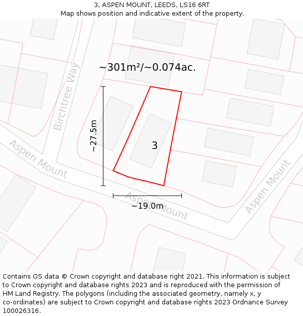 3, ASPEN MOUNT, LEEDS, LS16 6RT: Plot and title map