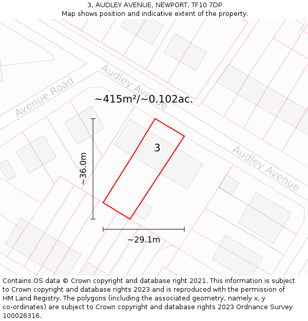 3, AUDLEY AVENUE, NEWPORT, TF10 7DP: Plot and title map