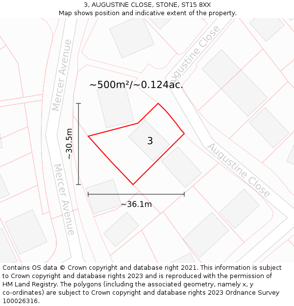 3, AUGUSTINE CLOSE, STONE, ST15 8XX: Plot and title map