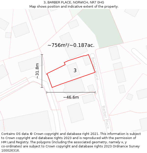 3, BARBER PLACE, NORWICH, NR7 0HG: Plot and title map