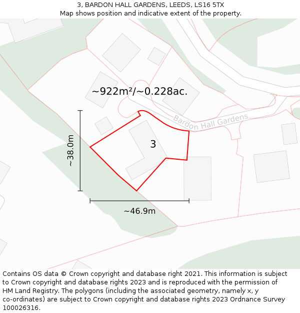 3, BARDON HALL GARDENS, LEEDS, LS16 5TX: Plot and title map