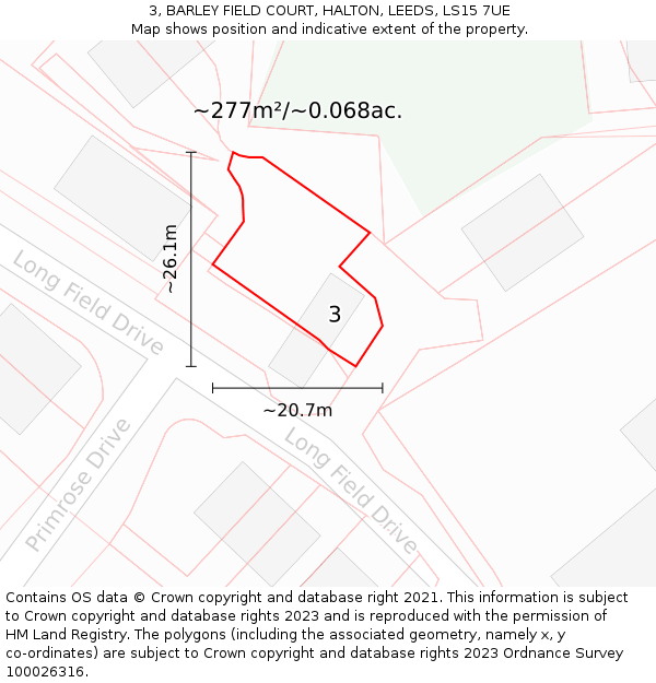 3, BARLEY FIELD COURT, HALTON, LEEDS, LS15 7UE: Plot and title map