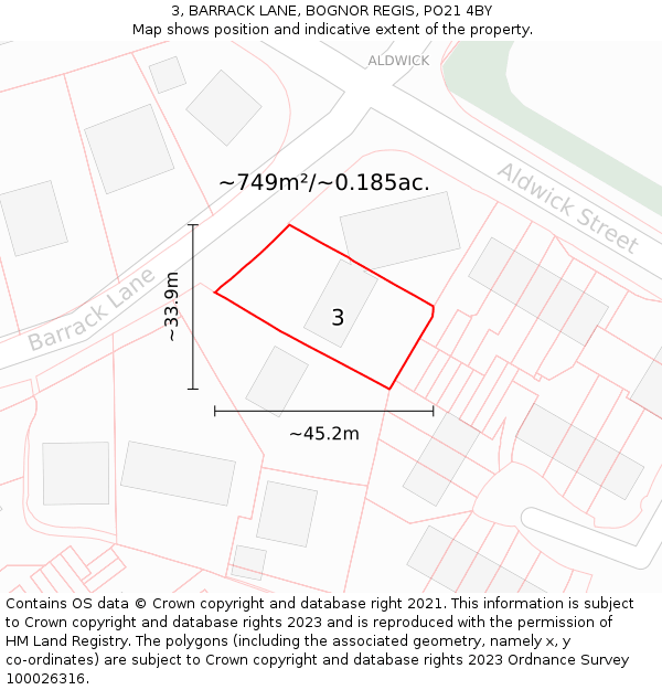 3, BARRACK LANE, BOGNOR REGIS, PO21 4BY: Plot and title map