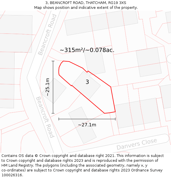 3, BEANCROFT ROAD, THATCHAM, RG19 3XS: Plot and title map