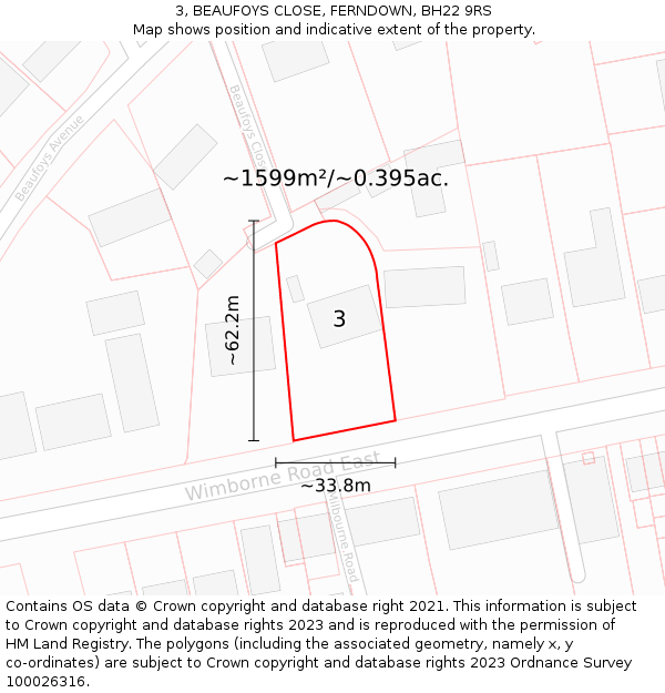 3, BEAUFOYS CLOSE, FERNDOWN, BH22 9RS: Plot and title map