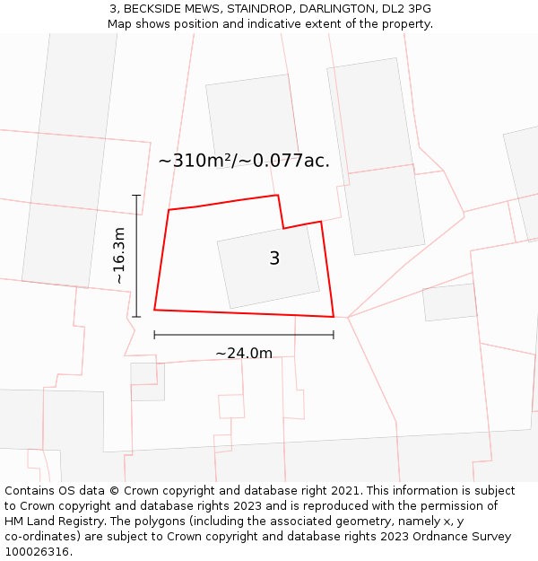 3, BECKSIDE MEWS, STAINDROP, DARLINGTON, DL2 3PG: Plot and title map