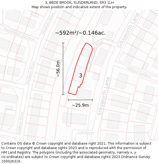 3, BEDE BROOK, SUNDERLAND, SR3 1LH: Plot and title map