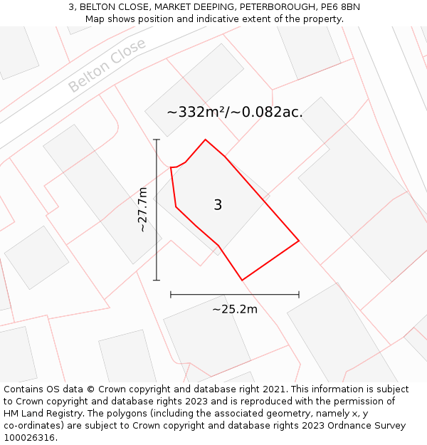 3, BELTON CLOSE, MARKET DEEPING, PETERBOROUGH, PE6 8BN: Plot and title map