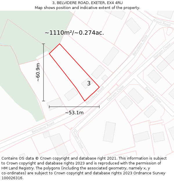 3, BELVIDERE ROAD, EXETER, EX4 4RU: Plot and title map