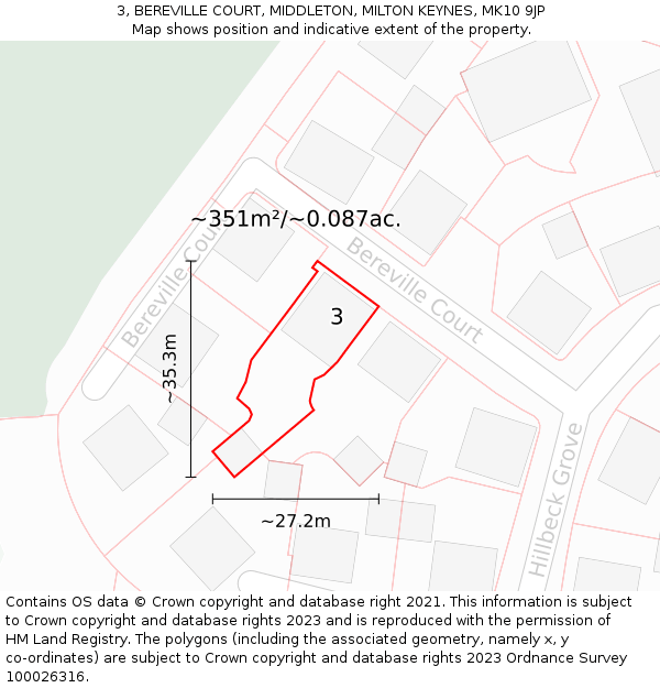 3, BEREVILLE COURT, MIDDLETON, MILTON KEYNES, MK10 9JP: Plot and title map