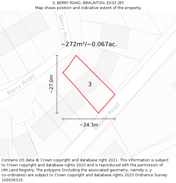 3, BERRY ROAD, BRAUNTON, EX33 2EY: Plot and title map