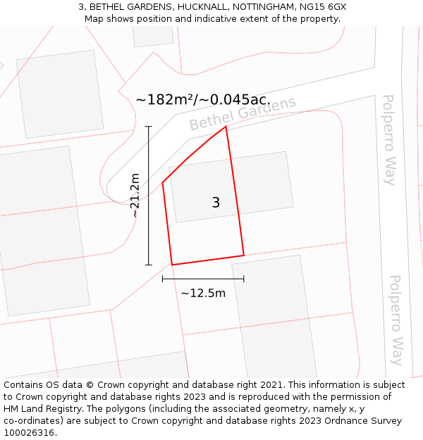 3, BETHEL GARDENS, HUCKNALL, NOTTINGHAM, NG15 6GX: Plot and title map