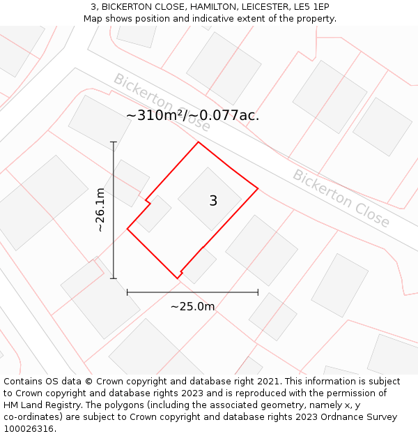 3, BICKERTON CLOSE, HAMILTON, LEICESTER, LE5 1EP: Plot and title map