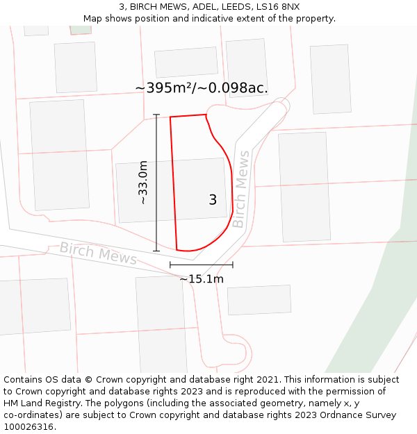 3, BIRCH MEWS, ADEL, LEEDS, LS16 8NX: Plot and title map