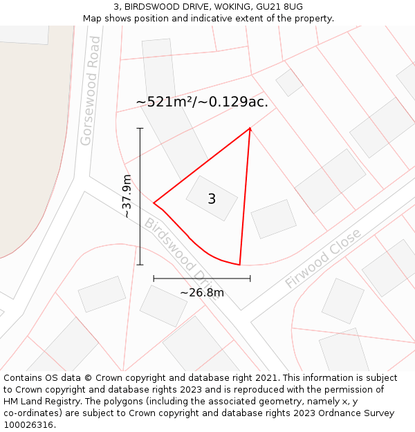 3, BIRDSWOOD DRIVE, WOKING, GU21 8UG: Plot and title map