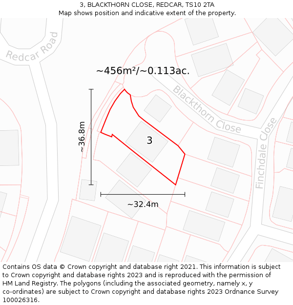 3, BLACKTHORN CLOSE, REDCAR, TS10 2TA: Plot and title map