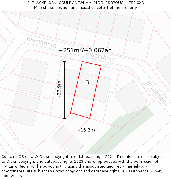 3, BLACKTHORN, COULBY NEWHAM, MIDDLESBROUGH, TS8 0XD: Plot and title map